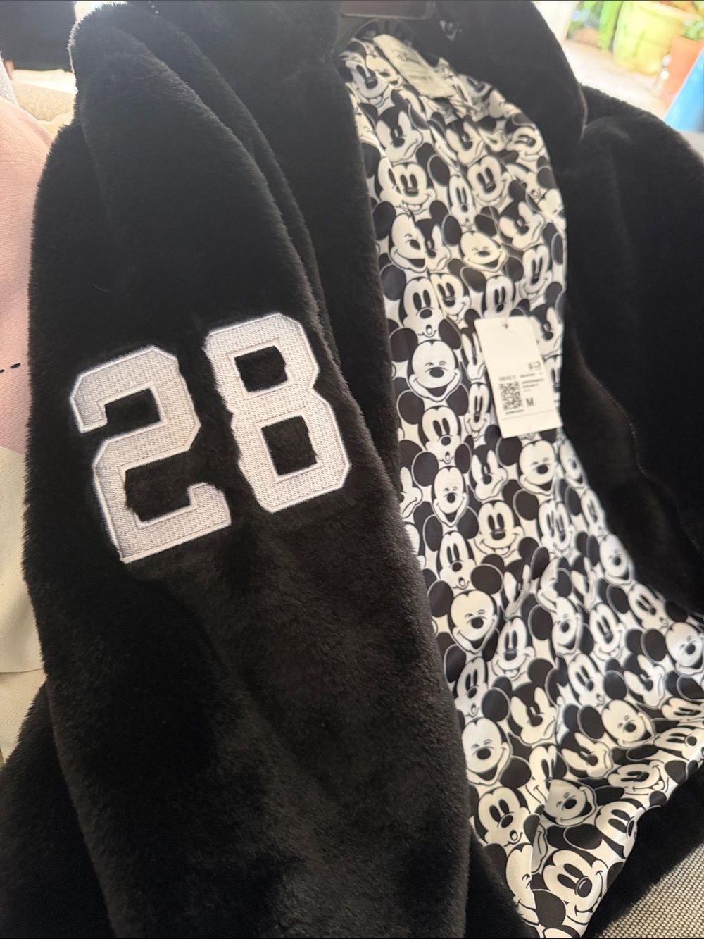 Disney forever 21 faux fur black Mickey mouse jacket bomber coat